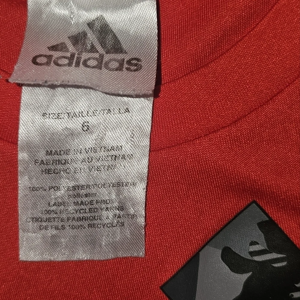 Adidas Red Tee and Patterned Gray Shorts